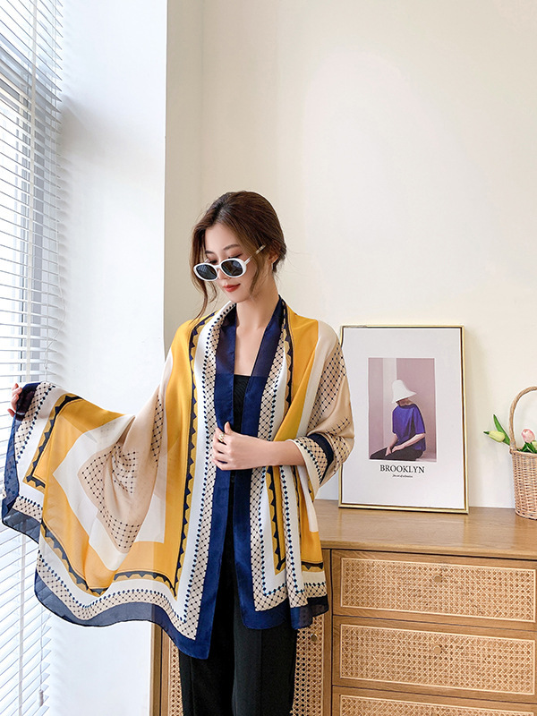 Large Silk Scarf Women's Summer Gift Beach Towel Sunscreen Scarf New Silk Satin Emulation Silk Scarf Sunshade Shawl Scarf Large Silk Scarf Women's Summer Gift Beach Towel Sunscreen Scarf New Silk Satin Emulation Silk Scarf Sunshade Shawl Scarf