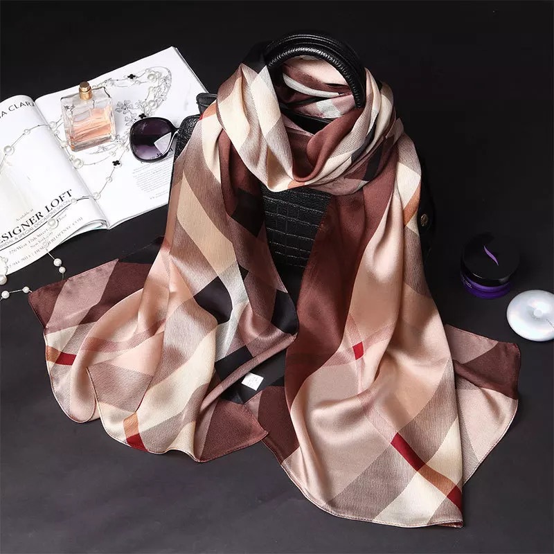 2021 Spring and Summer New Printed Silk Scarf Versatile Mulberry Silk Scarf Gift Long Sunscreen Shawl Beach Towel