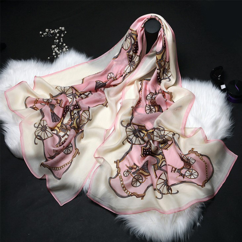 2021 Spring and Summer New Printed Silk Scarf Versatile Mulberry Silk Scarf Gift Long Sunscreen Shawl Beach Towel