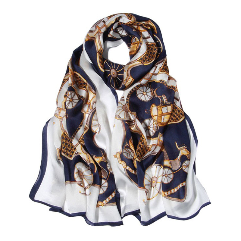2021 Spring and Summer New Printed Silk Scarf Versatile Mulberry Silk Scarf Gift Long Sunscreen Shawl Beach Towel
