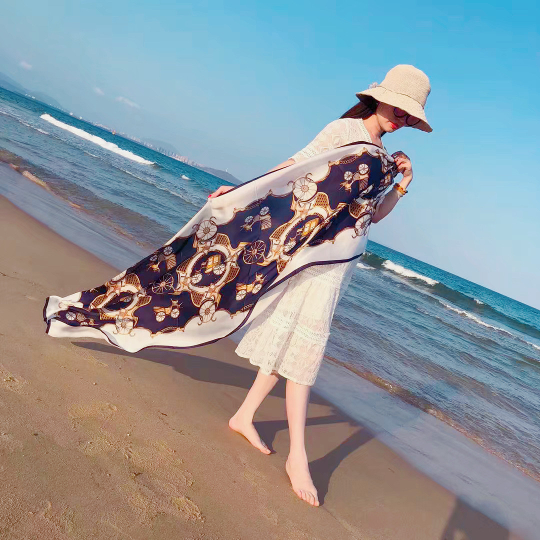 2021 Spring and Summer New Printed Silk Scarf Versatile Mulberry Silk Scarf Gift Long Sunscreen Shawl Beach Towel 2021 Spring and Summer New Printed Silk Scarf Versatile Mulberry Silk Scarf Gift Long Sunscreen Shawl Beach Towel