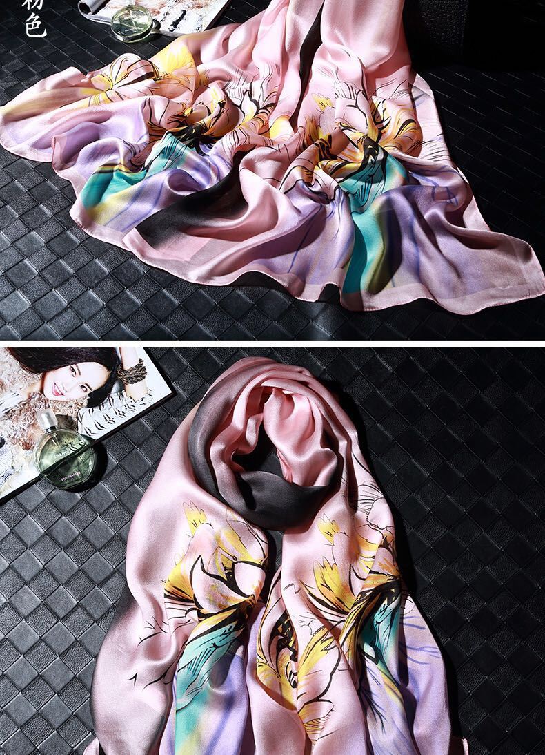 2021 Spring and Summer New Printed Silk Scarf Versatile Mulberry Silk Scarf Gift Long Sunscreen Shawl Beach Towel 2021 Spring and Summer New Printed Silk Scarf Versatile Mulberry Silk Scarf Gift Long Sunscreen Shawl Beach Towel