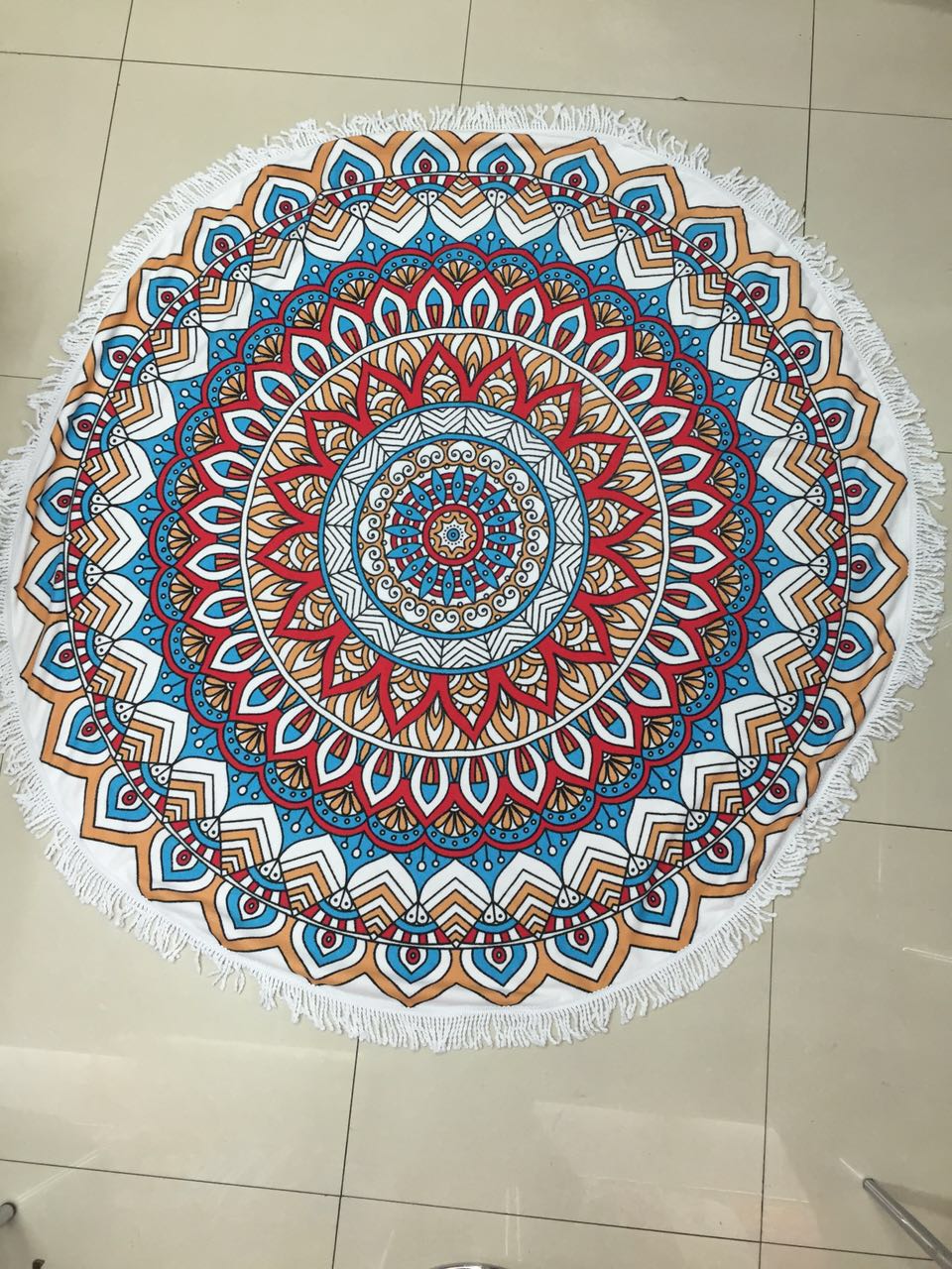 Ultrafine printed circular beach towel with extra-large cotton fringe round blanket bath towel