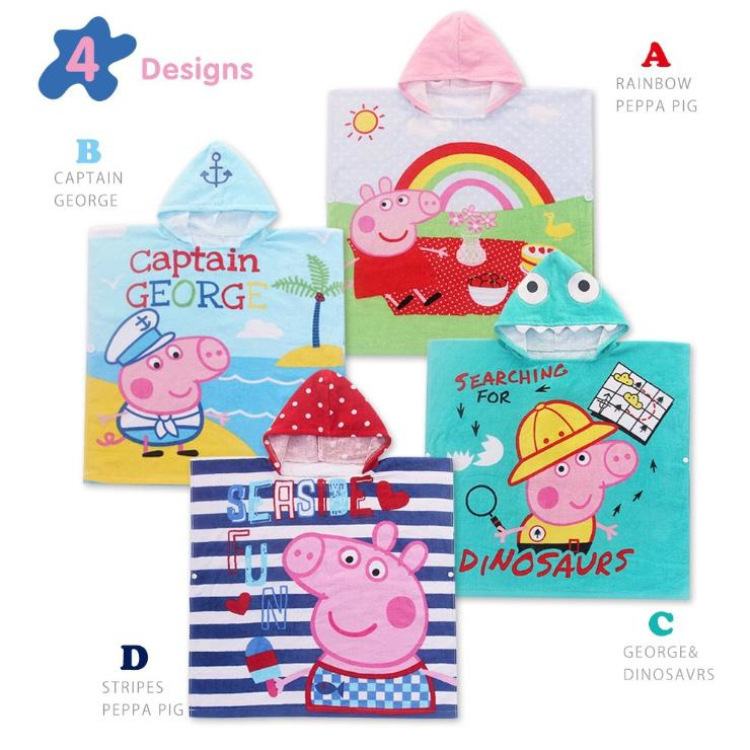 Korean Cartoon Piggy Children&#039;s Pullover Bathrobe Super Soft Absorbent Printed Cut Velvet Beach Towel Pure Cotton Towel Material Bath Towel