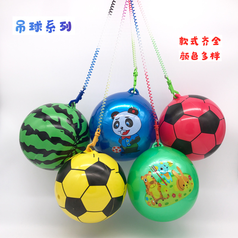 Large Children&#039;s Inflatable Toy Elastic Chain Hanging Ball Cartoon Football Watermelon Ball Children&#039;s Fun Game Ball