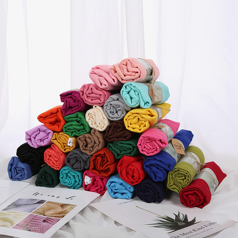 Factory Direct Sales Solid Color Cotton and Linen Scarf Women&#039;s Sun-Proof Beach Towel Cheongsam Shawl Fashion Scarf Wholesale