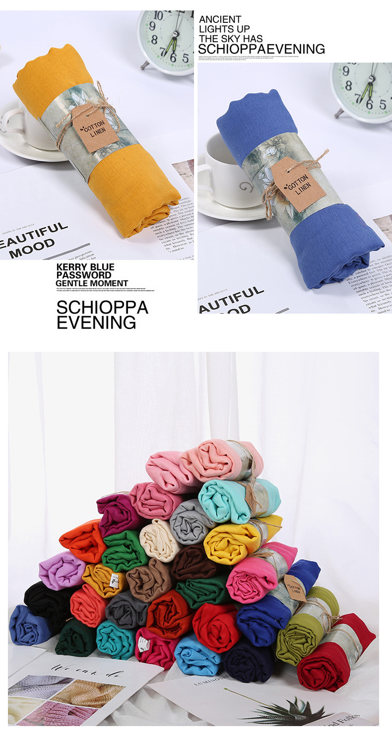 Factory Direct Sales Solid Color Cotton and Linen Scarf Women's Sun-Proof Beach Towel Cheongsam Shawl Fashion Scarf Wholesale Factory Direct Sales Solid Color Cotton and Linen Scarf Women's Sun-Proof Beach Towel Cheongsam Shawl Fashion Scarf Wholesale