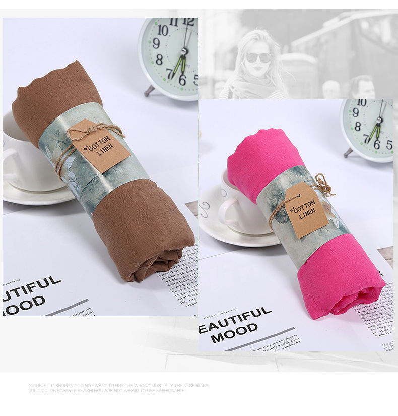 Factory Direct Sales Solid Color Cotton and Linen Scarf Women's Sun-Proof Beach Towel Cheongsam Shawl Fashion Scarf Wholesale Factory Direct Sales Solid Color Cotton and Linen Scarf Women's Sun-Proof Beach Towel Cheongsam Shawl Fashion Scarf Wholesale
