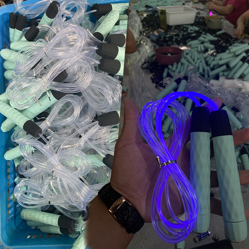 Tiktok Cool Luminous Skipping Rope Led Transparent Optical Fiber Luminous Adjustable Skipping Rope Men and Women Fitness Fluorescent Skipping Rope