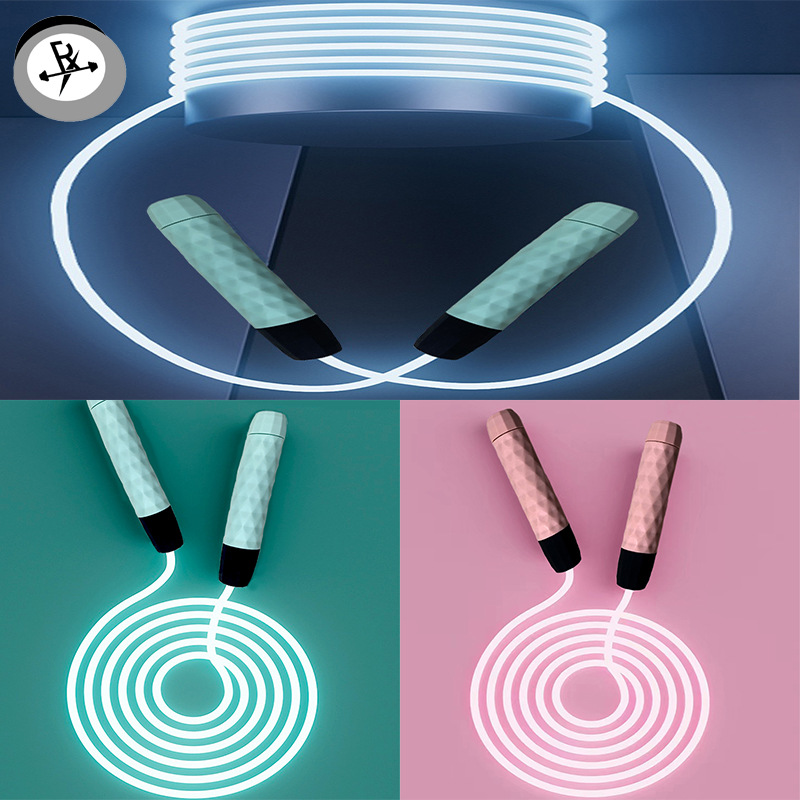 Tiktok Cool Luminous Skipping Rope Led Transparent Optical Fiber Luminous Adjustable Skipping Rope Men and Women Fitness Fluorescent Skipping Rope