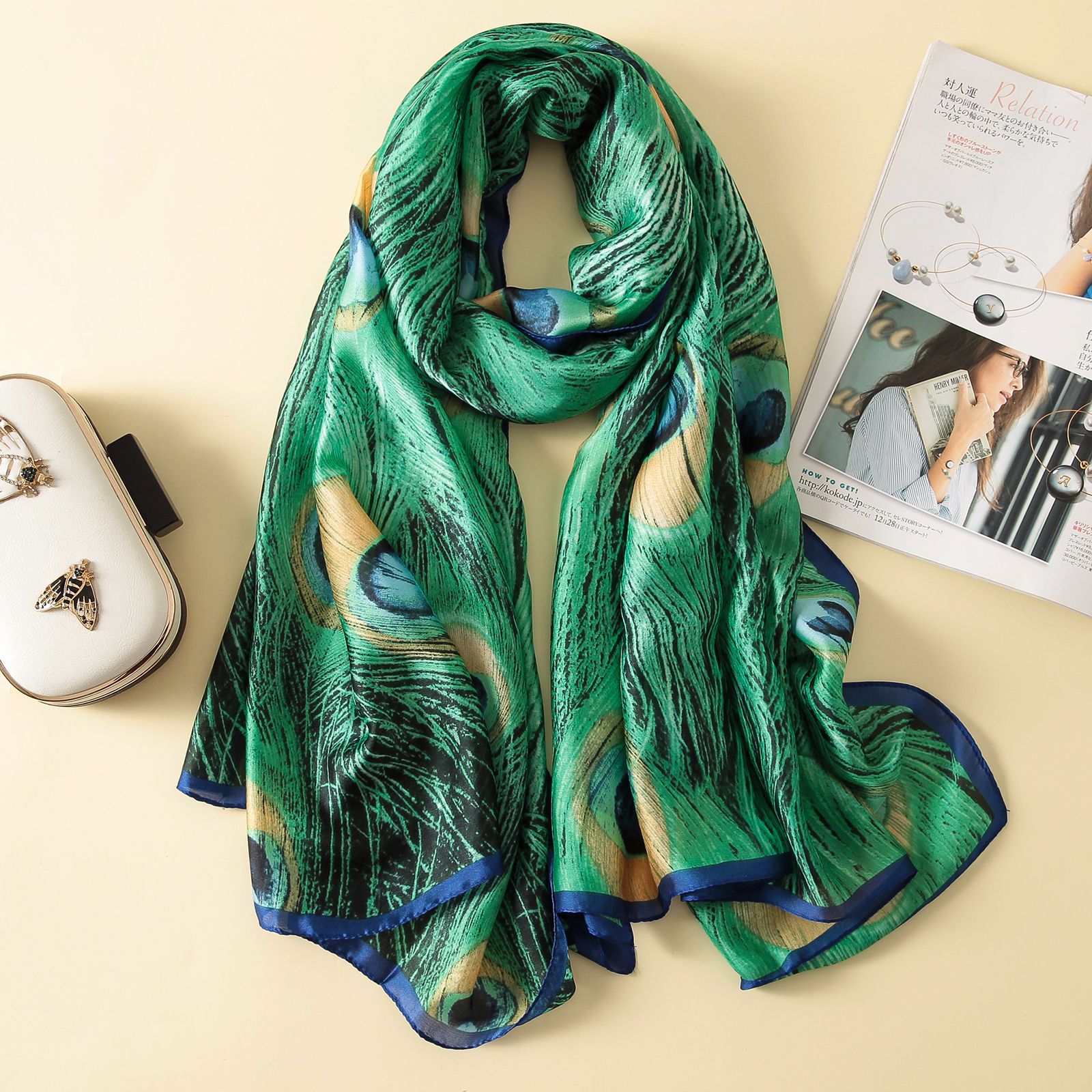 Spring, Summer and Autumn New Korean Style Floral Elegant High-End Imitated Silk Scarves Female Ornament Shawl Sunscreen Beach Towel Spring, Summer and Autumn New Korean Style Floral Elegant High-End Imitated Silk Scarves Female Ornament Shawl Sunscreen Beach Towel