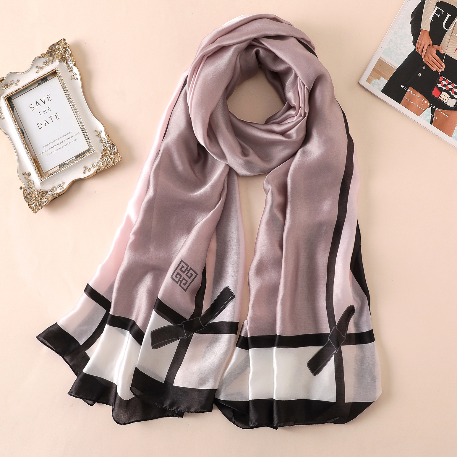 Spring, Summer and Autumn New Korean Style Floral Elegant High-End Imitated Silk Scarves Female Ornament Shawl Sunscreen Beach Towel Spring, Summer and Autumn New Korean Style Floral Elegant High-End Imitated Silk Scarves Female Ornament Shawl Sunscreen Beach Towel
