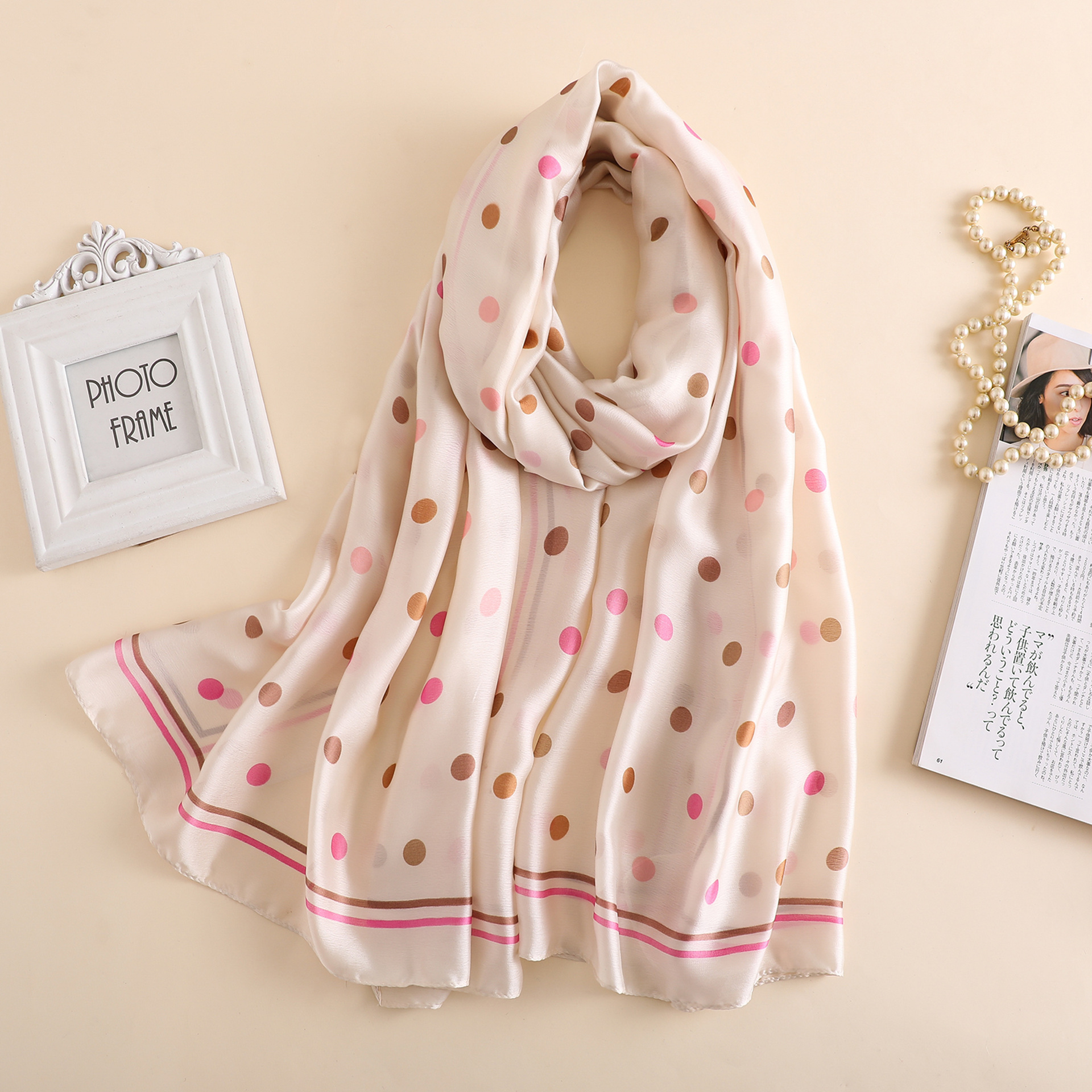 Spring, Summer and Autumn New Korean Style Floral Elegant High-End Imitated Silk Scarves Female Ornament Shawl Sunscreen Beach Towel Spring, Summer and Autumn New Korean Style Floral Elegant High-End Imitated Silk Scarves Female Ornament Shawl Sunscreen Beach Towel