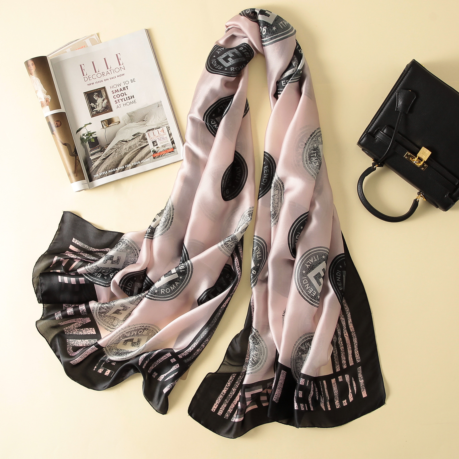 Spring, Summer and Autumn New Korean Style Floral Elegant High-End Imitated Silk Scarves Female Ornament Shawl Sunscreen Beach Towel Spring, Summer and Autumn New Korean Style Floral Elegant High-End Imitated Silk Scarves Female Ornament Shawl Sunscreen Beach Towel