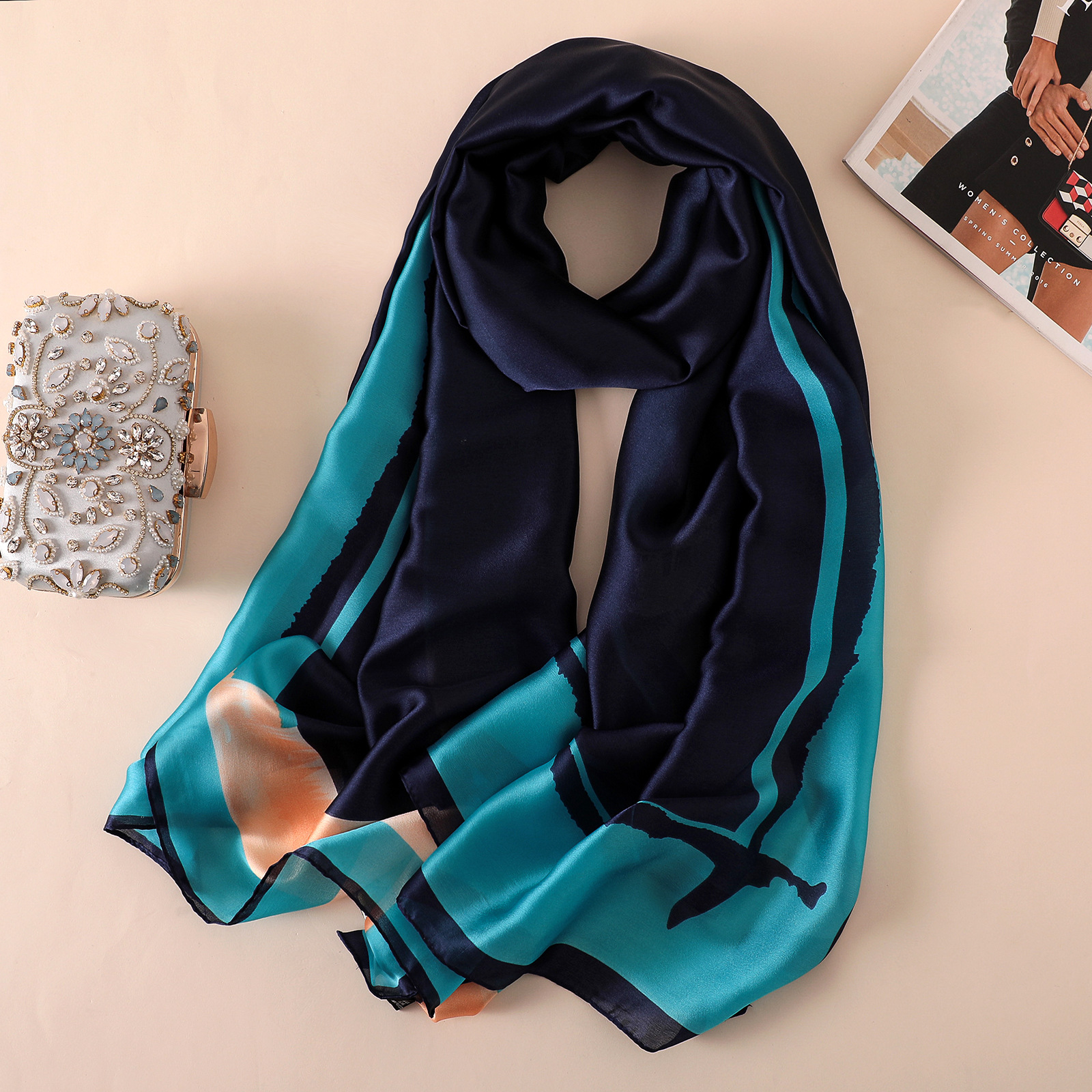 Spring, Summer and Autumn New Korean Style Floral Elegant High-End Imitated Silk Scarves Female Ornament Shawl Sunscreen Beach Towel Spring, Summer and Autumn New Korean Style Floral Elegant High-End Imitated Silk Scarves Female Ornament Shawl Sunscreen Beach Towel