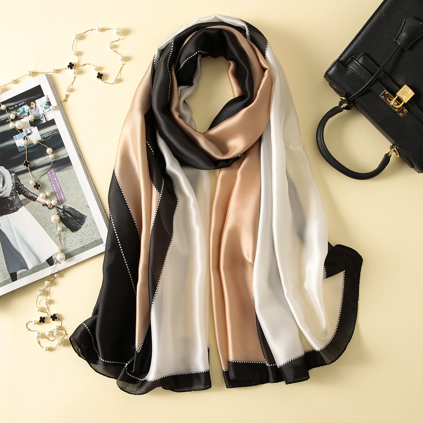 Spring, Summer and Autumn New Korean Style Floral Elegant High-End Imitated Silk Scarves Female Ornament Shawl Sunscreen Beach Towel Spring, Summer and Autumn New Korean Style Floral Elegant High-End Imitated Silk Scarves Female Ornament Shawl Sunscreen Beach Towel