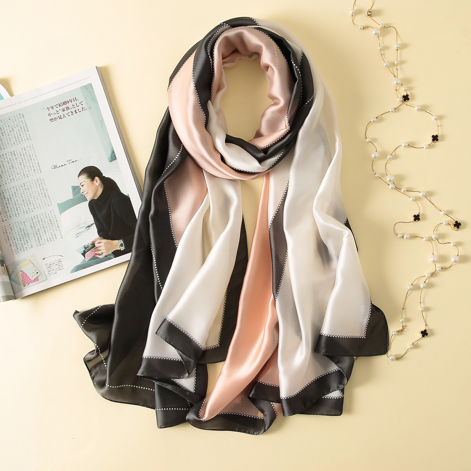 Spring, Summer and Autumn New Korean Style Floral Elegant High-End Imitated Silk Scarves Female Ornament Shawl Sunscreen Beach Towel Spring, Summer and Autumn New Korean Style Floral Elegant High-End Imitated Silk Scarves Female Ornament Shawl Sunscreen Beach Towel