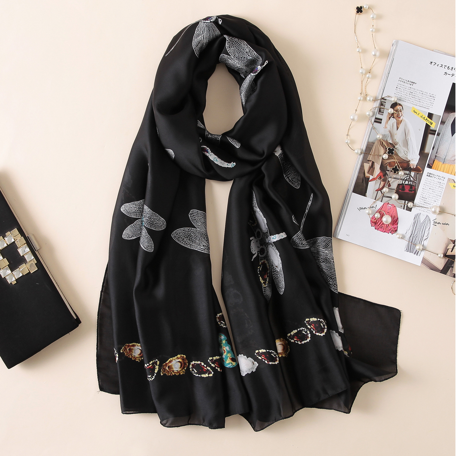 Spring, Summer and Autumn New Korean Style Floral Elegant High-End Imitated Silk Scarves Female Ornament Shawl Sunscreen Beach Towel Spring, Summer and Autumn New Korean Style Floral Elegant High-End Imitated Silk Scarves Female Ornament Shawl Sunscreen Beach Towel