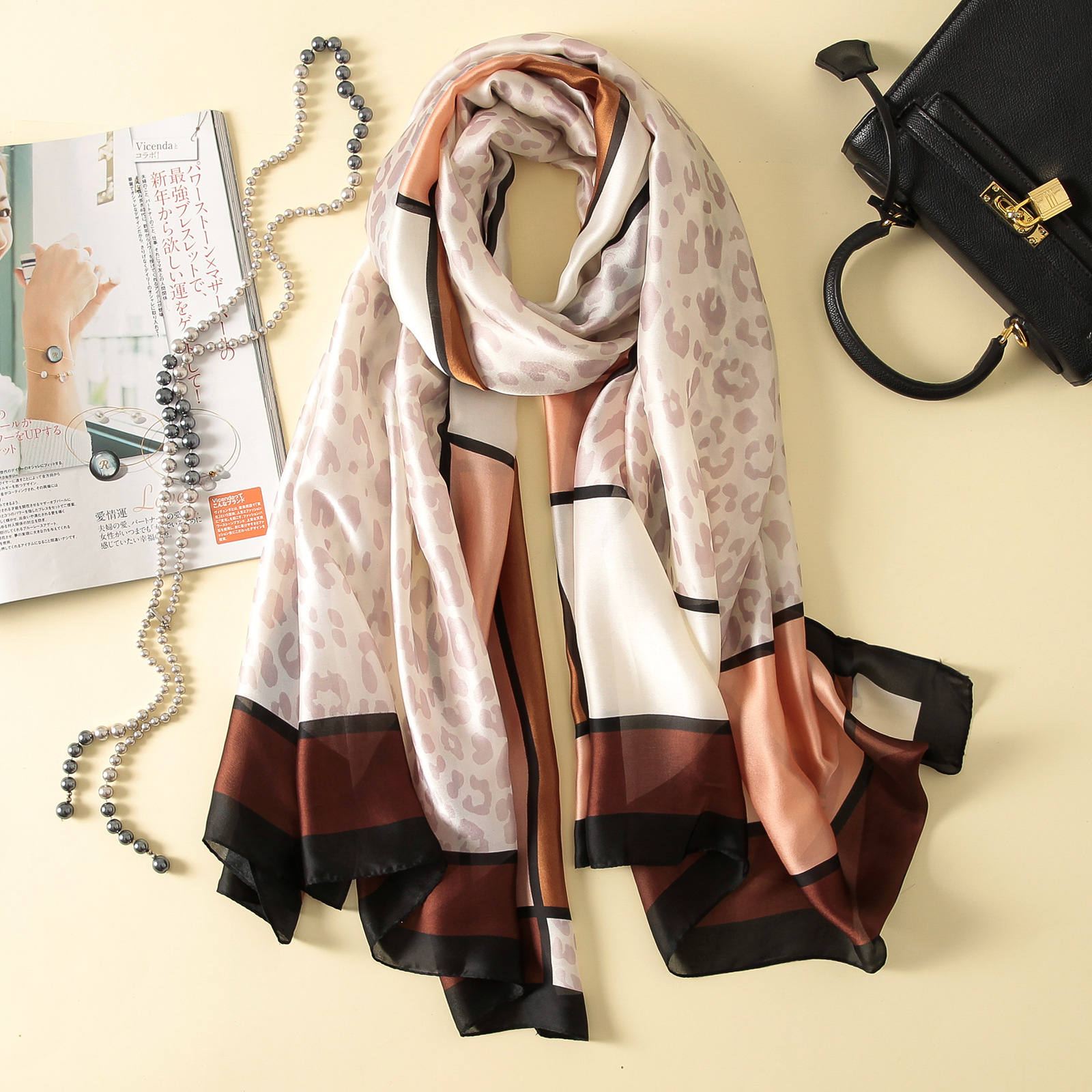Spring, Summer and Autumn New Korean Style Floral Elegant High-End Imitated Silk Scarves Female Ornament Shawl Sunscreen Beach Towel Spring, Summer and Autumn New Korean Style Floral Elegant High-End Imitated Silk Scarves Female Ornament Shawl Sunscreen Beach Towel