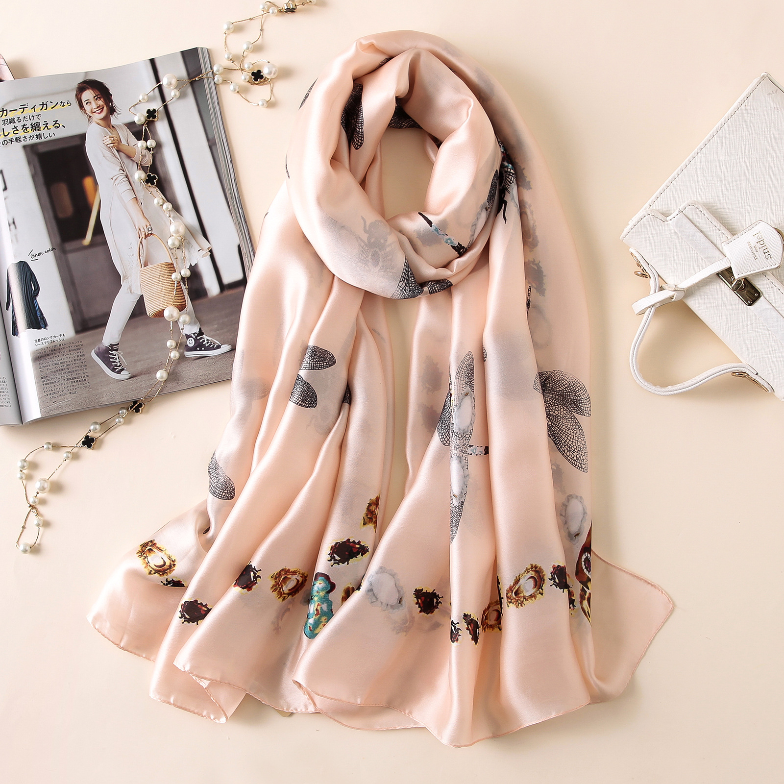 Spring, Summer and Autumn New Korean Style Floral Elegant High-End Imitated Silk Scarves Female Ornament Shawl Sunscreen Beach Towel Spring, Summer and Autumn New Korean Style Floral Elegant High-End Imitated Silk Scarves Female Ornament Shawl Sunscreen Beach Towel