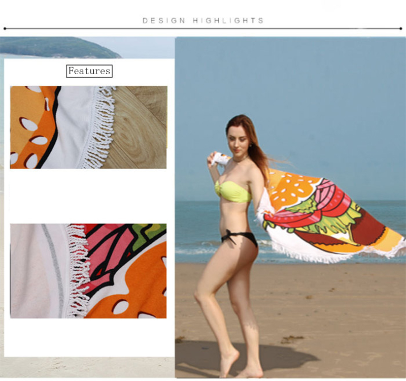 Hamburger Printing Design Round Beach Towel Microfiber Blanket Shawl OEM Supplier for Wholesale Hamburger Printing Design Round Beach Towel Microfiber Blanket Shawl OEM Supplier for Wholesale