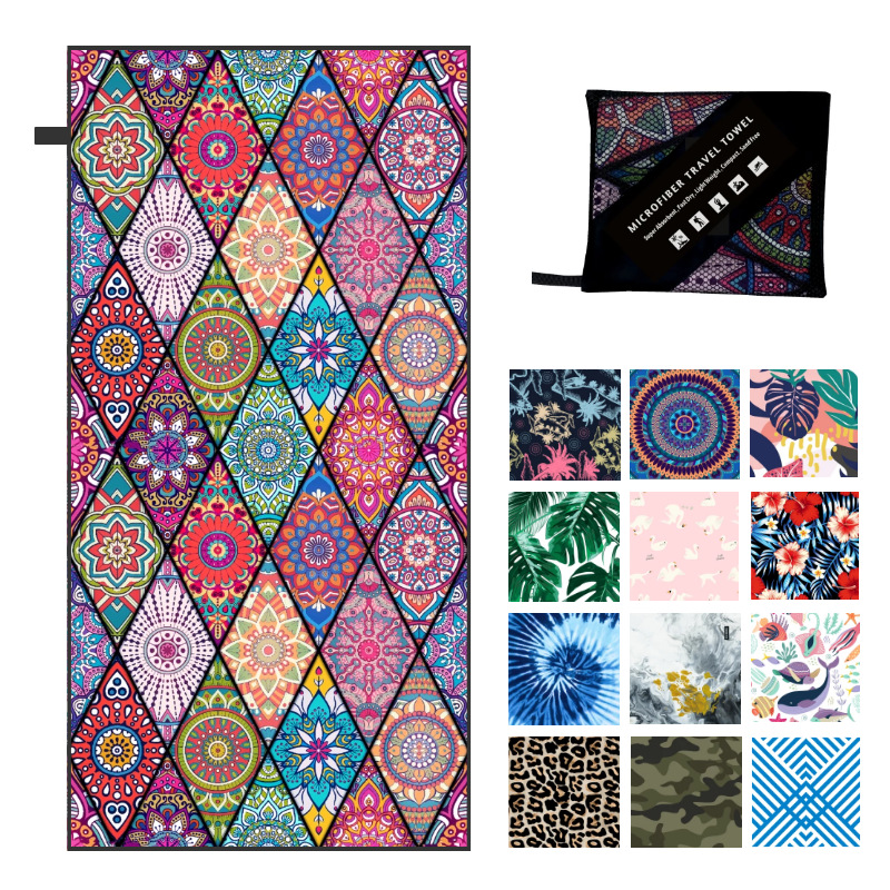 Amazon Hot Selling Double-Sided Velvet Quick-Drying Beach Towel Customizable Cross-Border Printing Microfiber Beach Swimming Towel