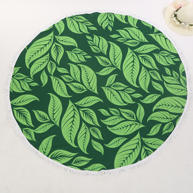 Green leaves creative beach towel super light swimming sun block round beach mat.