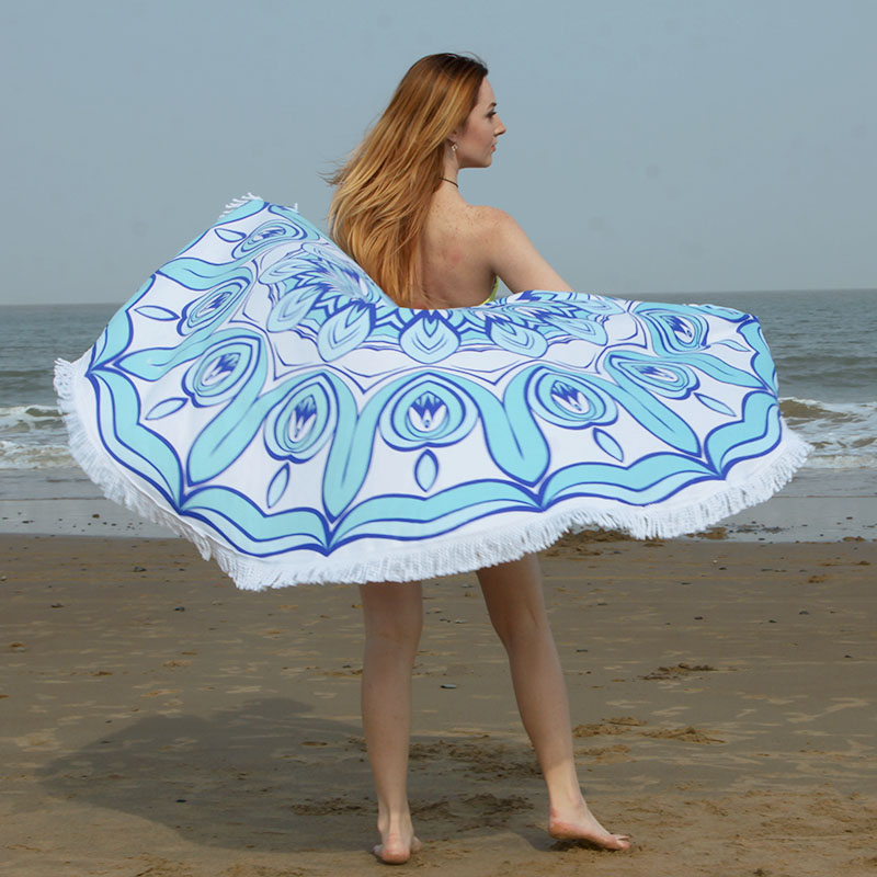 Wholesale 150cm Round Beach Towel Blue Pattern Printing 