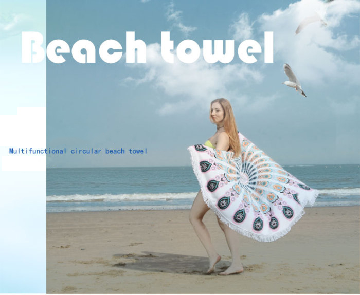 Bohemian Women Shawl White Round Beach Towel Microfiber Blanket Active Printing Bohemian Women Shawl White Round Beach Towel Microfiber Blanket Active Printing