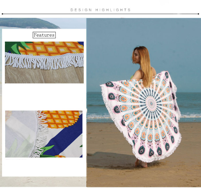 Bohemian Women Shawl White Round Beach Towel Microfiber Blanket Active Printing Bohemian Women Shawl White Round Beach Towel Microfiber Blanket Active Printing