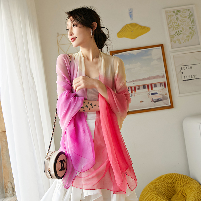 new Korean version of gauze scarf with scarf gradient long beach towel sunscreen scarf shawl dual-use women