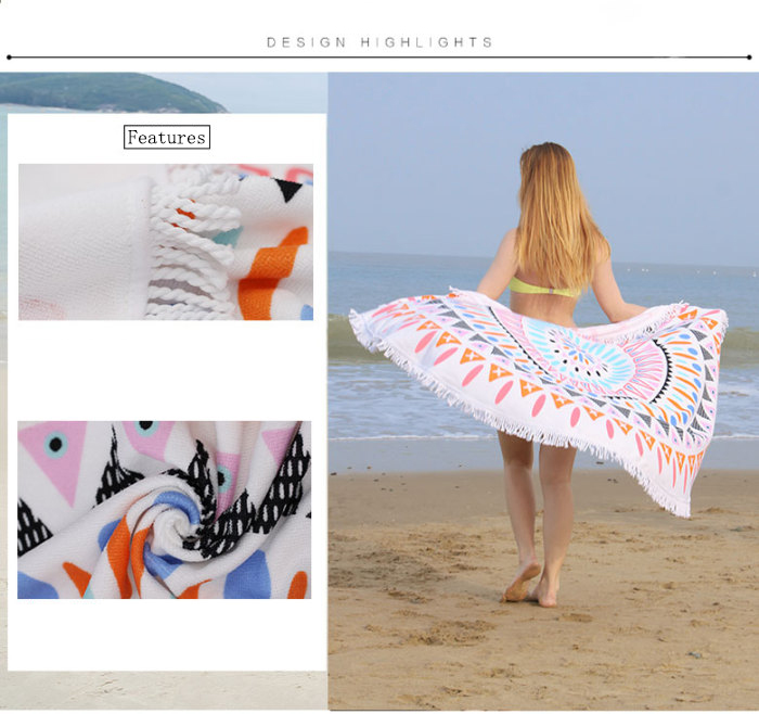 Round Beach Towel Microfiber Blanket with Fringe Tassel Yoga Mat Active Printing Round Beach Towel Microfiber Blanket with Fringe Tassel Yoga Mat Active Printing