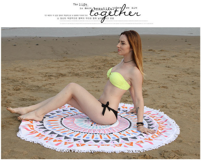 Round Beach Towel Microfiber Blanket with Fringe Tassel Yoga Mat Active Printing Round Beach Towel Microfiber Blanket with Fringe Tassel Yoga Mat Active Printing