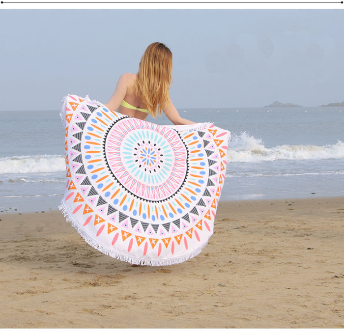 Round Beach Towel Microfiber Blanket with Fringe Tassel Yoga Mat Active Printing Round Beach Towel Microfiber Blanket with Fringe Tassel Yoga Mat Active Printing