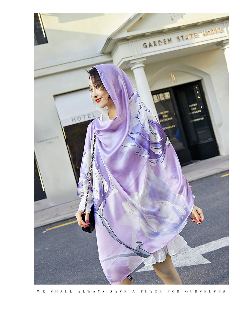 2019 new spring and autumn silk scarf long style imitation silk scarf shawl sunscreen beach towel long towel printing 2019 new spring and autumn silk scarf long style imitation silk scarf shawl sunscreen beach towel long towel printing