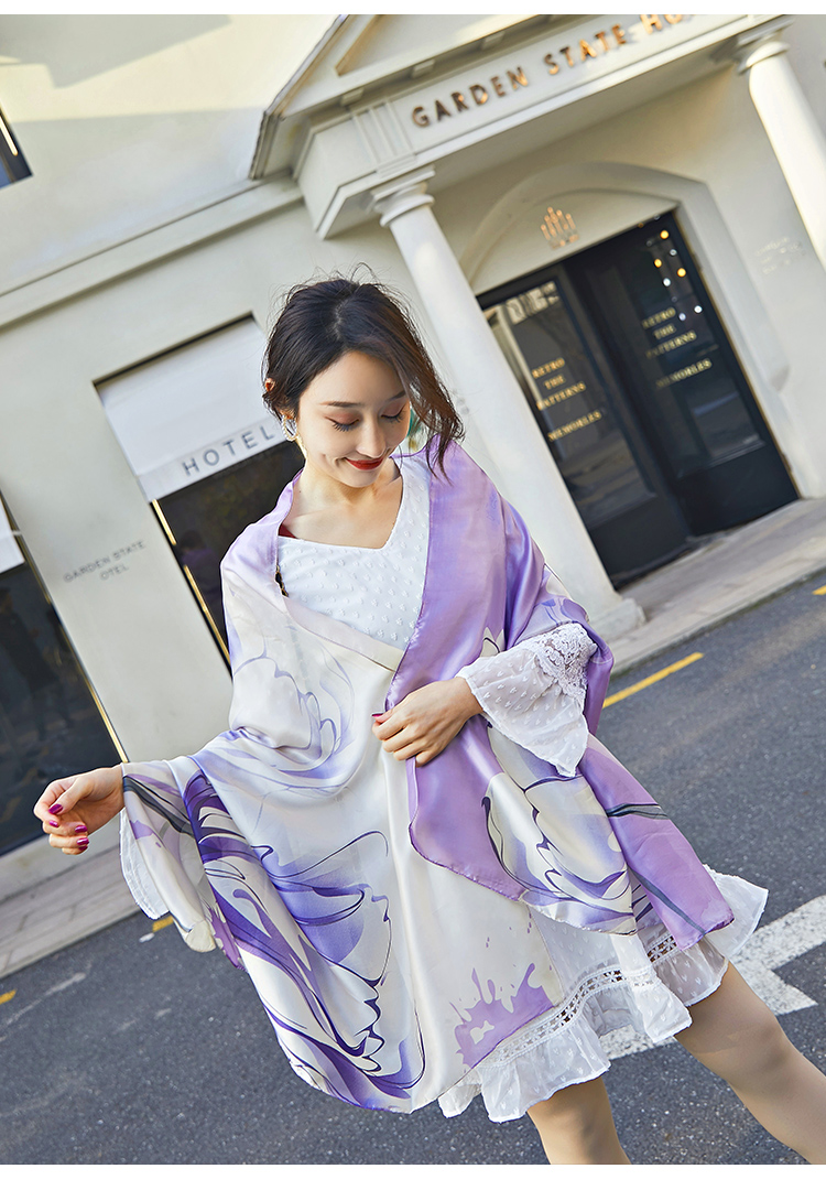 2019 new spring and autumn silk scarf long style imitation silk scarf shawl sunscreen beach towel long towel printing 2019 new spring and autumn silk scarf long style imitation silk scarf shawl sunscreen beach towel long towel printing