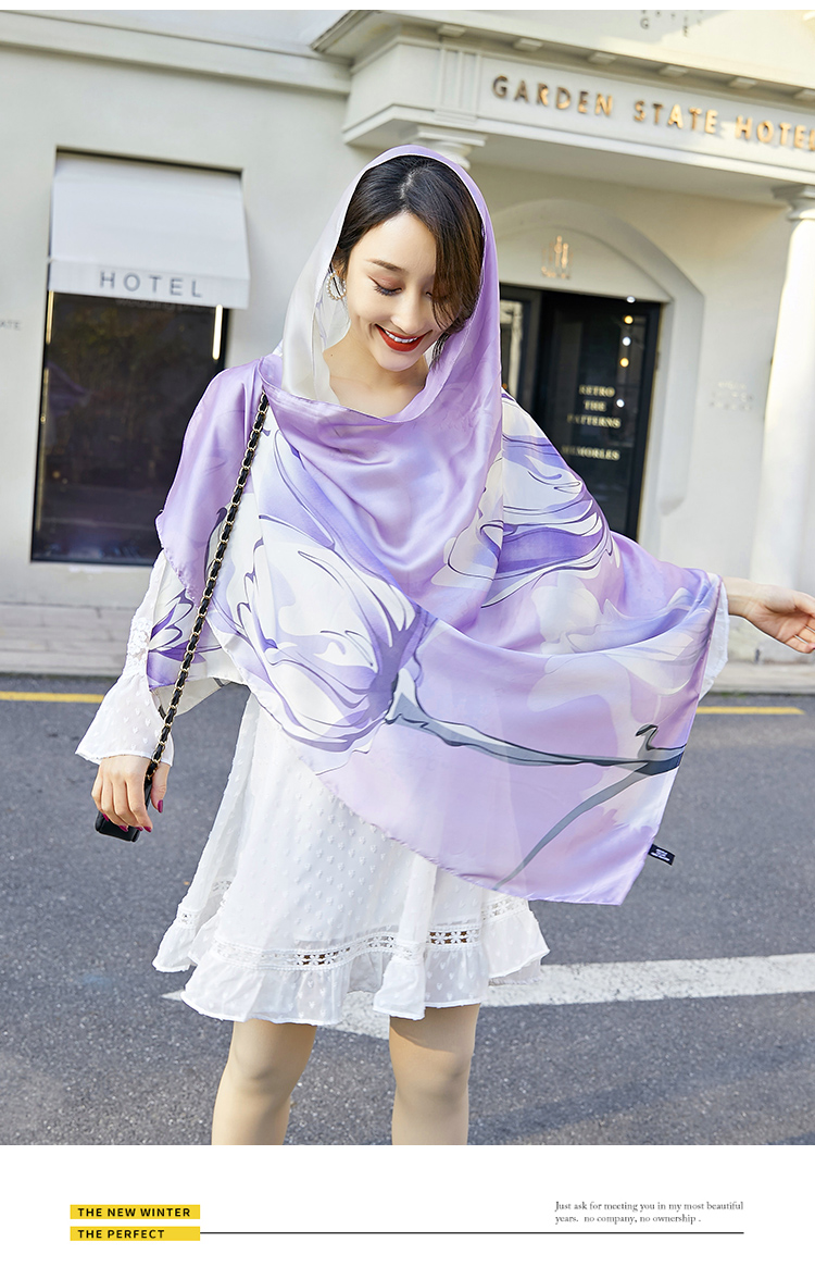 2019 new spring and autumn silk scarf long style imitation silk scarf shawl sunscreen beach towel long towel printing 2019 new spring and autumn silk scarf long style imitation silk scarf shawl sunscreen beach towel long towel printing