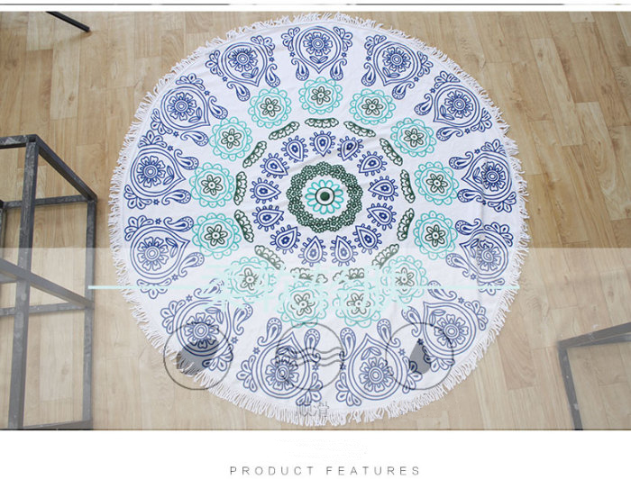 printed round beach towel with tassel mircofiber beach towel absorbent towel.