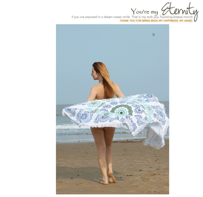printed round beach towel with tassel mircofiber beach towel absorbent towel.