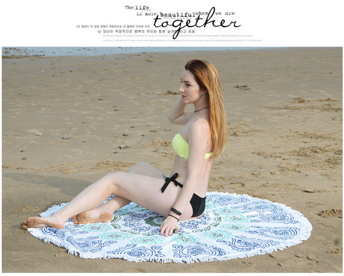 printed round beach towel with tassel mircofiber beach towel absorbent towel.