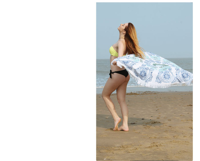 printed round beach towel with tassel mircofiber beach towel absorbent towel.