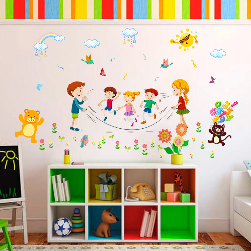 New Xl7195 Children's Cartoon Happy Skipping Rope Bedroom Living Room Kindergarten Classroom Removable PVC Wall Stickers New Xl7195 Children's Cartoon Happy Skipping Rope Bedroom Living Room Kindergarten Classroom Removable PVC Wall Stickers