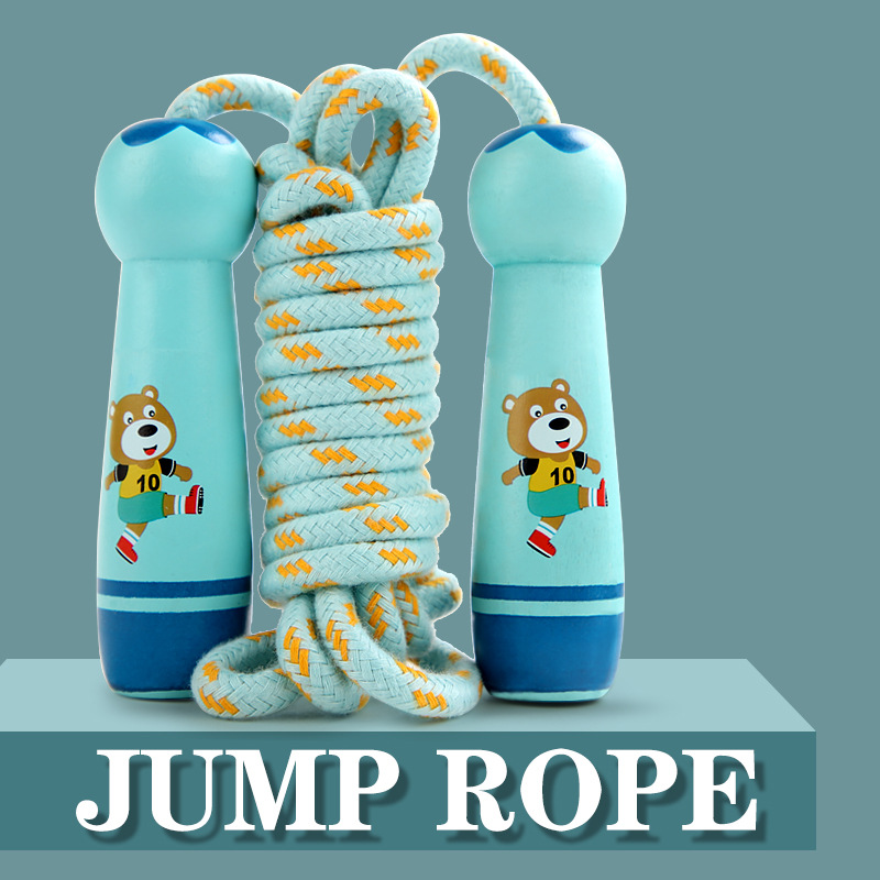 Wooden Children&#039;s Jumping Rope Sports Fitness Special Kindergarten Primary School Student Beginner Adjustable Skipping Rope Wooden round Handle