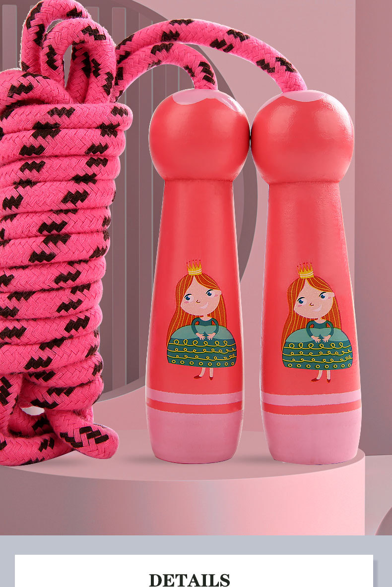Wooden Children's Jumping Rope Sports Fitness Special Kindergarten Primary School Student Beginner Adjustable Skipping Rope Wooden round Handle
