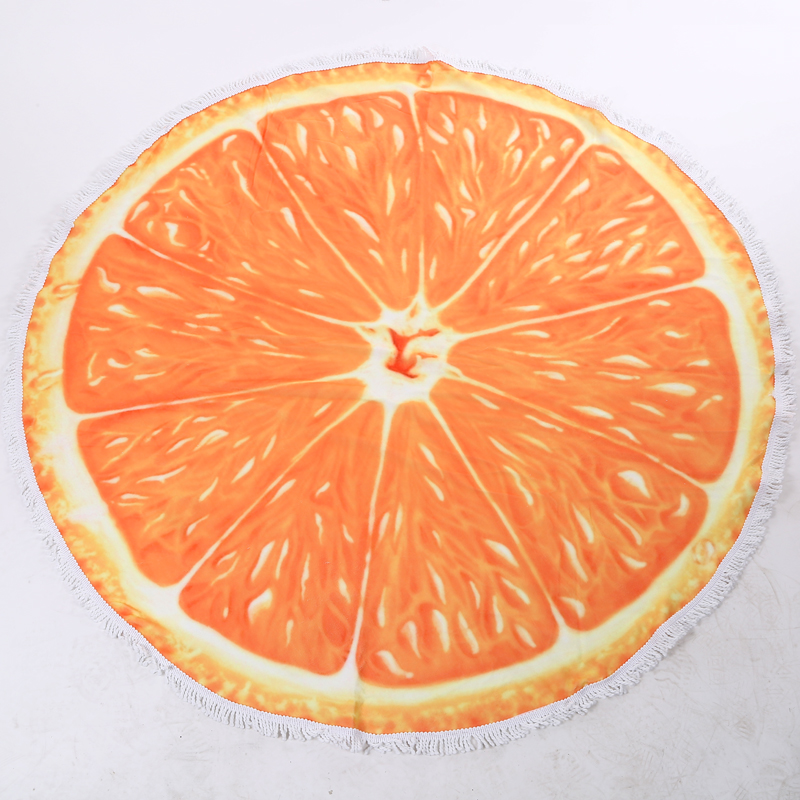 Manufacturer direct selling orange slice printed circular tassel woven beach towel mat.