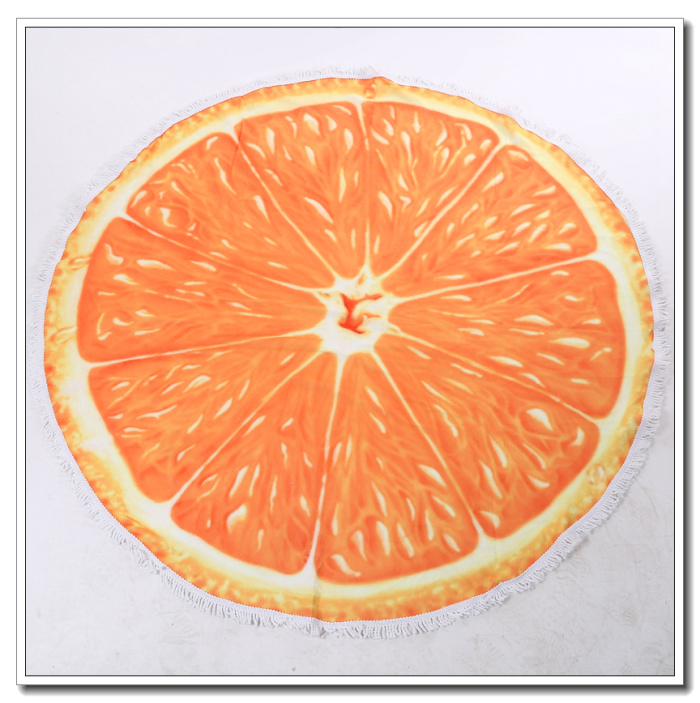 Manufacturer direct selling orange slice printed circular tassel woven beach towel mat.
