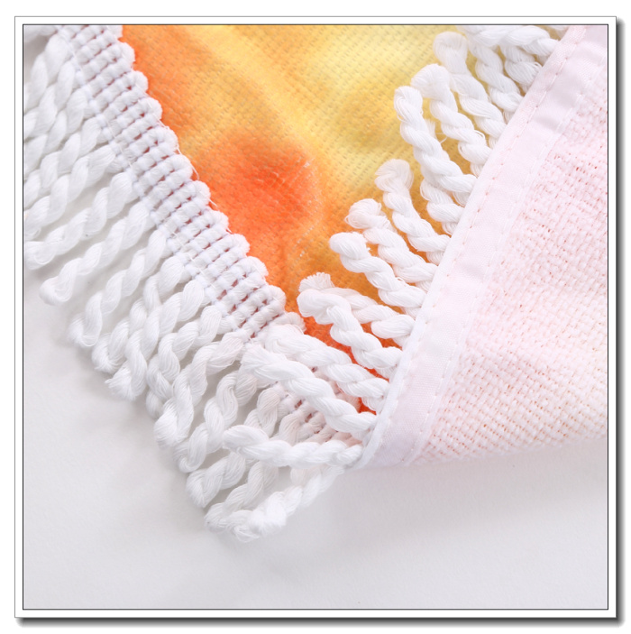 Manufacturer direct selling orange slice printed circular tassel woven beach towel mat.