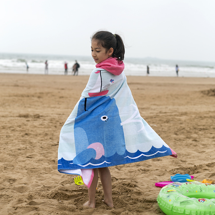Amazon Beach Towel European and American Style Formaldehyde-Free Children Can Wear Pure Cotton Hooded Bath Towel Cloak Lengthened 76cm