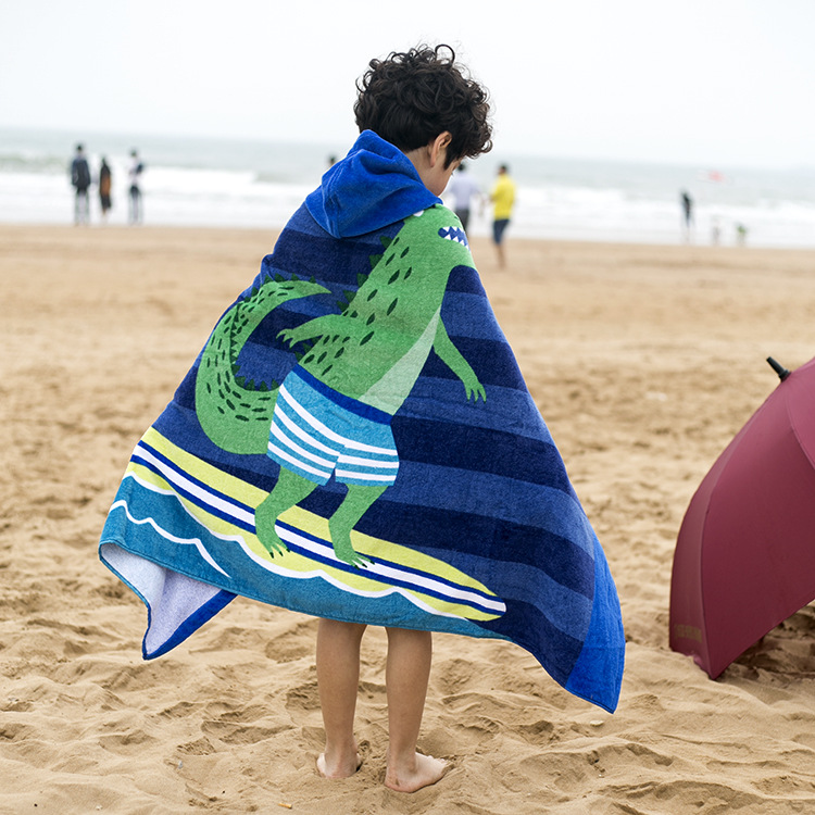 Amazon Beach Towel European and American Style Formaldehyde-Free Children Can Wear Pure Cotton Hooded Bath Towel Cloak Lengthened 76cm