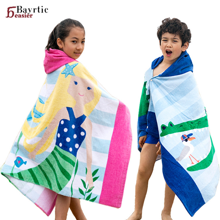 Amazon Beach Towel European and American Style Formaldehyde-Free Children Can Wear Pure Cotton Hooded Bath Towel Cloak Lengthened 76cm